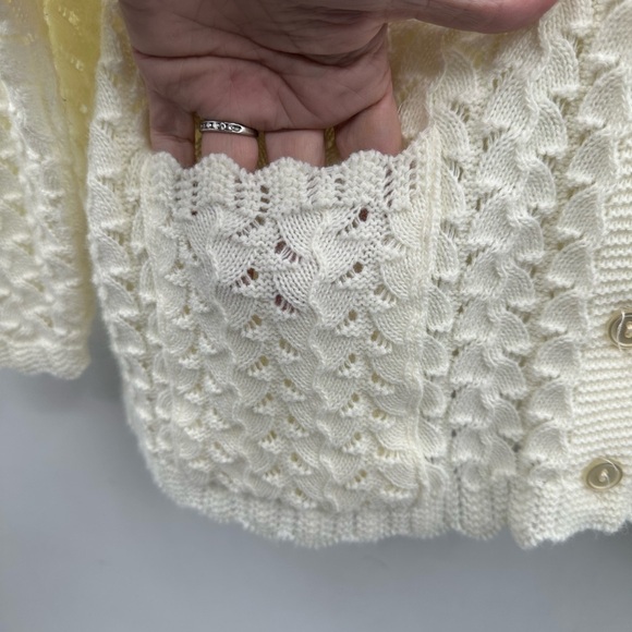 Y2K VTG XL CARLY BLAKE Cream Crochet Grandma Cottagecore USA made boho CARDIGAN - Picture 3 of 12